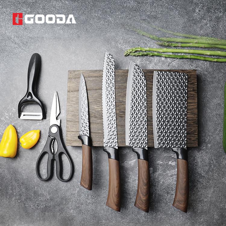 6-teiliges Küchenmesser-Set mit Holzmaserung und Kunststoffgriff