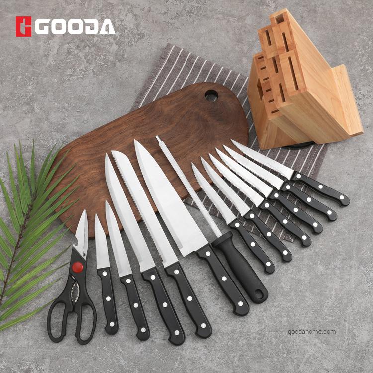14-teiliges Steak-Küchenmesser-Set mit Messerblock aus Holz
